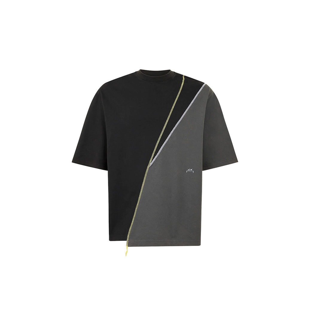 KNITTED SPLICED T-SHIRT - BLACK