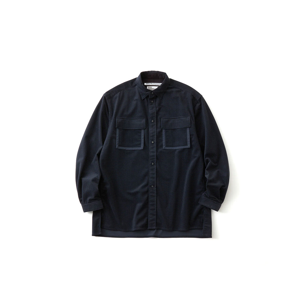 MID GUSSET SLEEVE TRICOT CHECK SHIRT - NAVY