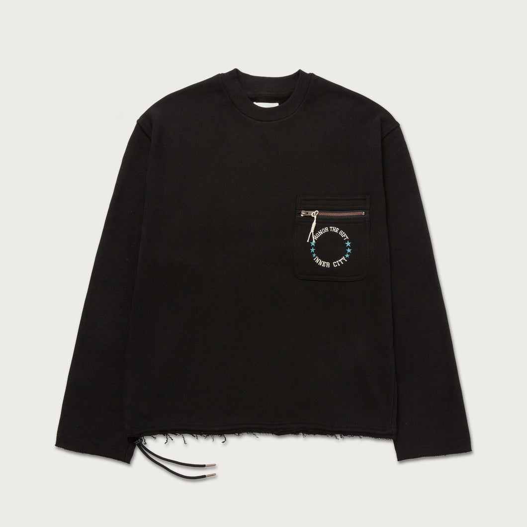 POCKET PULLOVER CREWNECK - BLACK