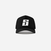 Load image into Gallery viewer, S&#39;5 PANEL TRUCKER HAT - BLACK
