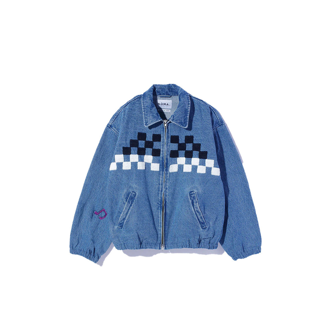 CHECKER HAND EMBROIDERY BLOUSON - INDIGO