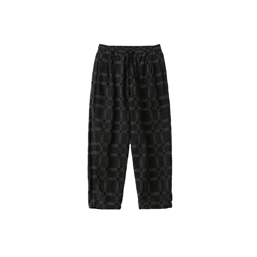 CHECK JACQUARD 1 TUCK EASY PANTS - BLACK