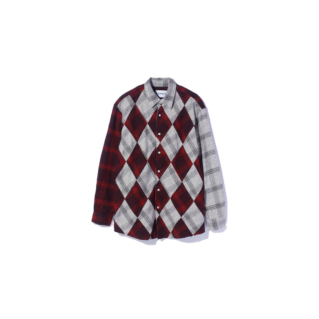 DIAMOND PATCWORK FLANNEL SHIRT - OFF X RED