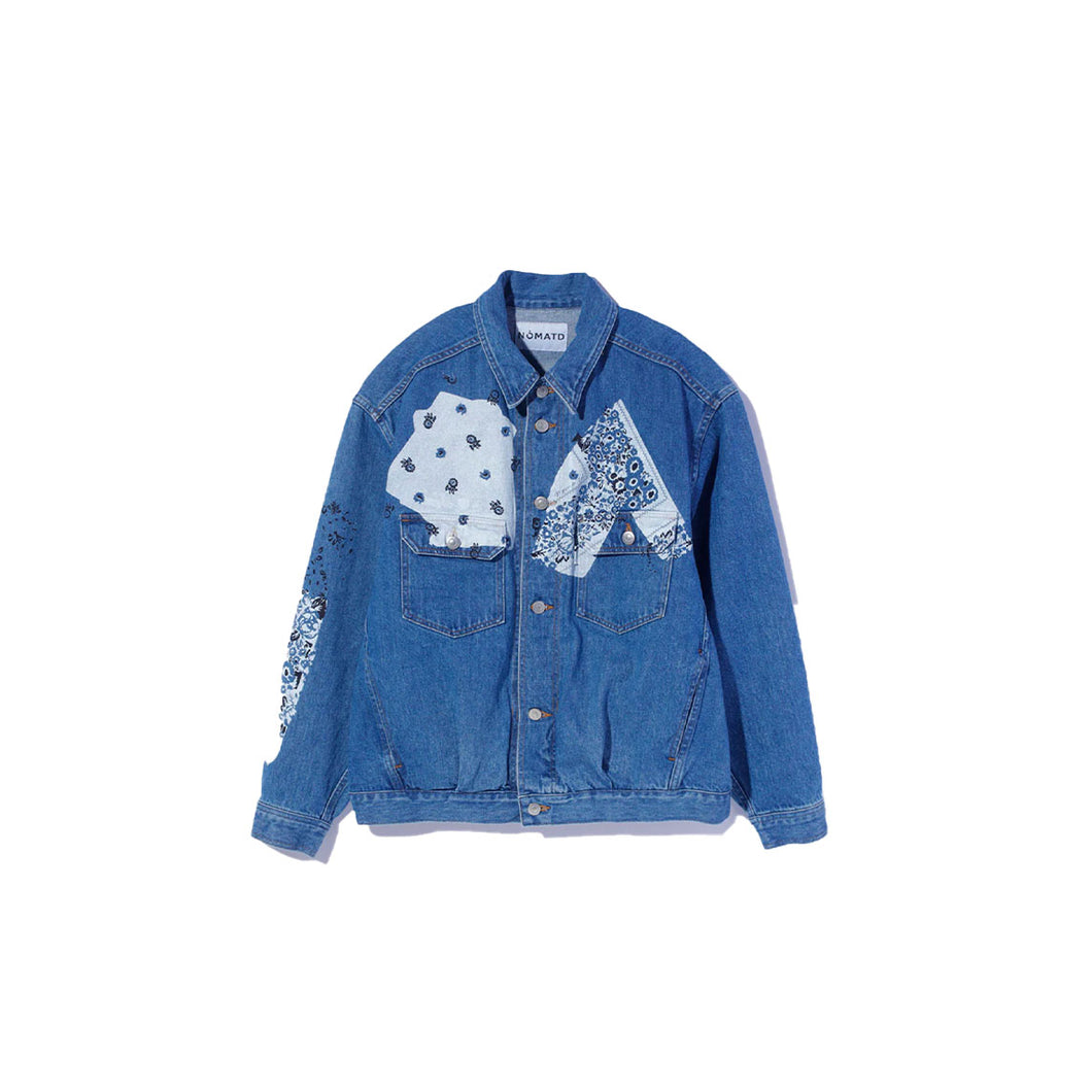 SIGN PRINT DENIM JACKET - INDIGO