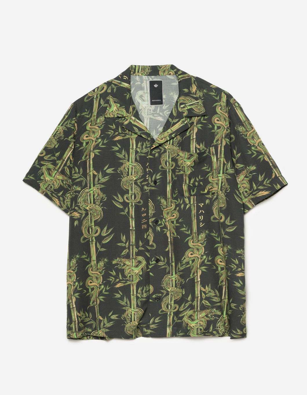 DRAGON BAMBOO CAMP COLLAR SHIRT - BLACK