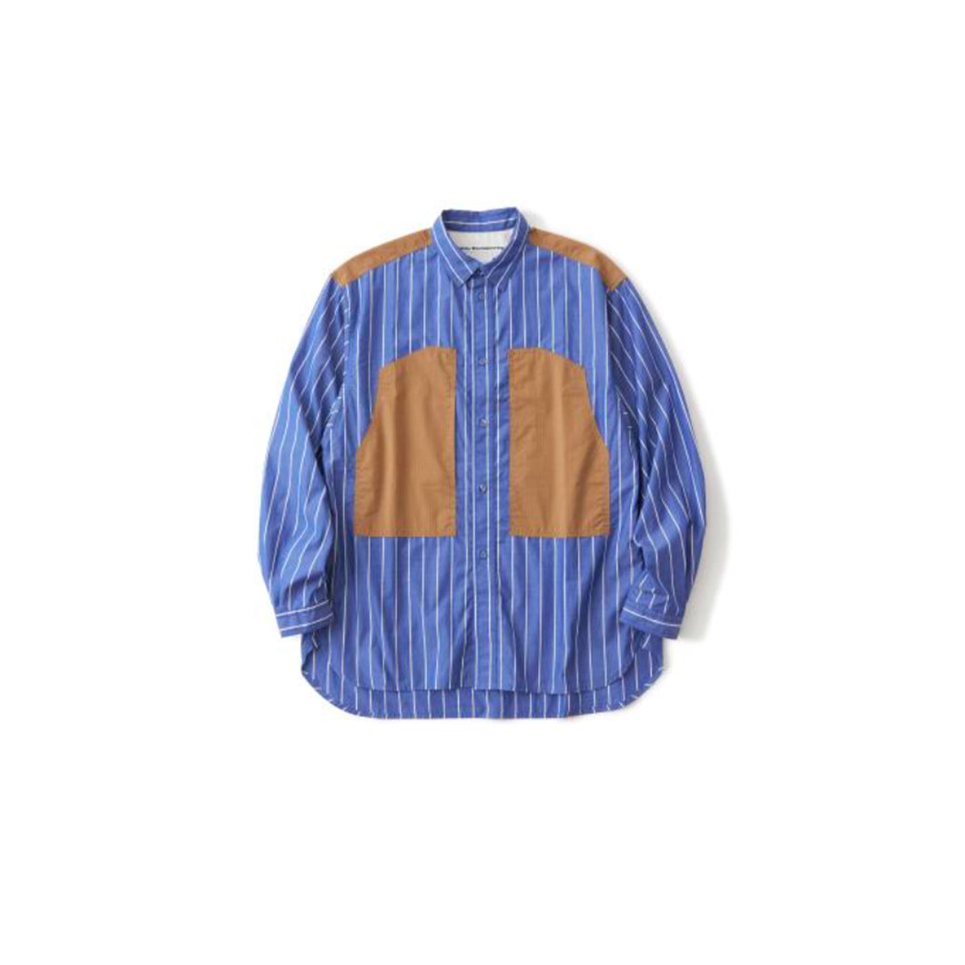 MID GUSSET SLEEVE STRIPE WORK SHIRT - BLUE