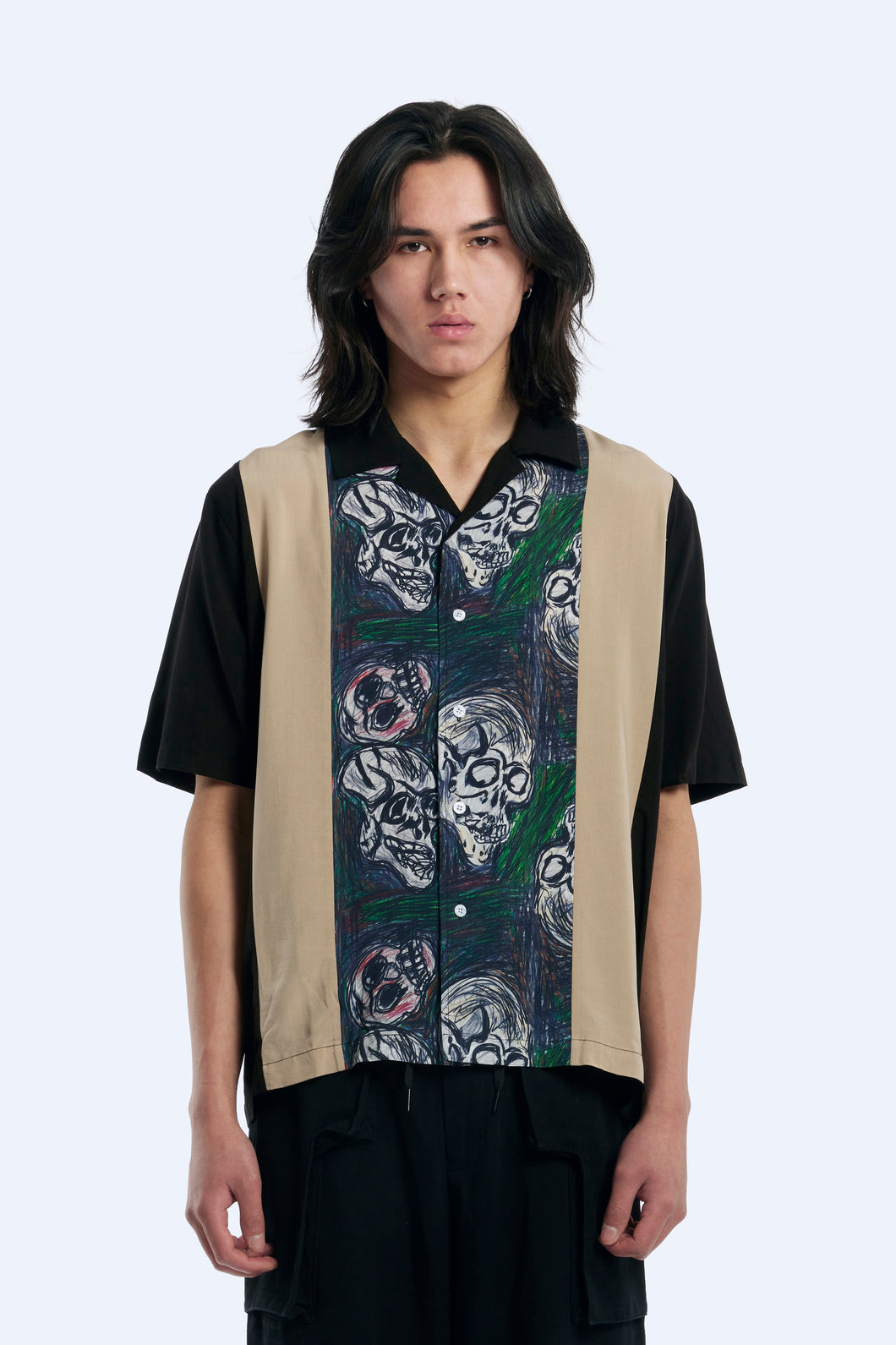 SKULLS BOWLING SS SHIRT - SKULL/BLACK