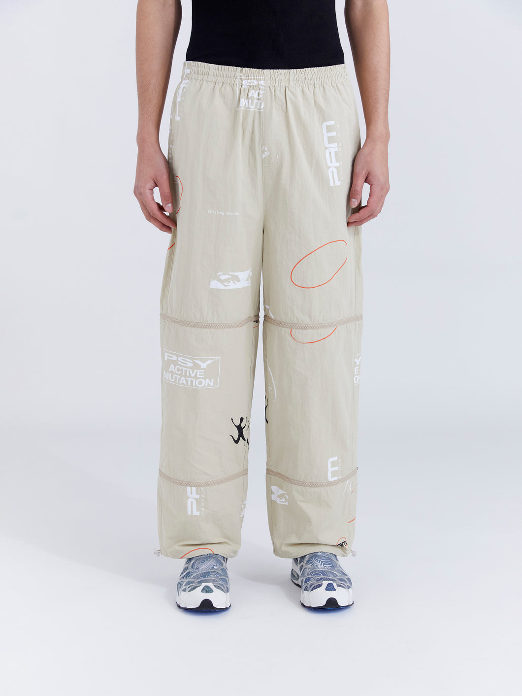 PRINTED LIFTED ZIP TRACK PANT - ALMOND